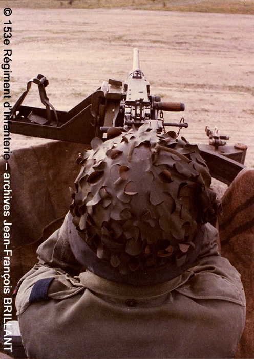 Mitrailleuse de 12,7 M2 HB sur circulaire d'autodéfense, Berliet GBC8KT, 153e Régiment d'Infanterie ; 1978