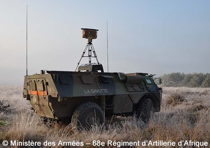 MURIN (Moyen de surveillance Utilisant un Radar d’observation des INtervalles) sur VAB VIT, 68e Régiment d'Artillerie d'Afrique ; 2019