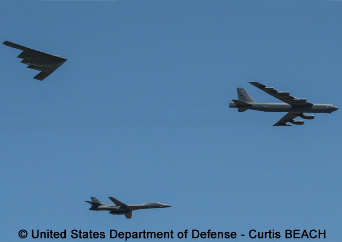 Bomber, standard aircraft, basic mission : B-52H "Stratofortress", B-1B "Lancer" et B-2 "Spirit"